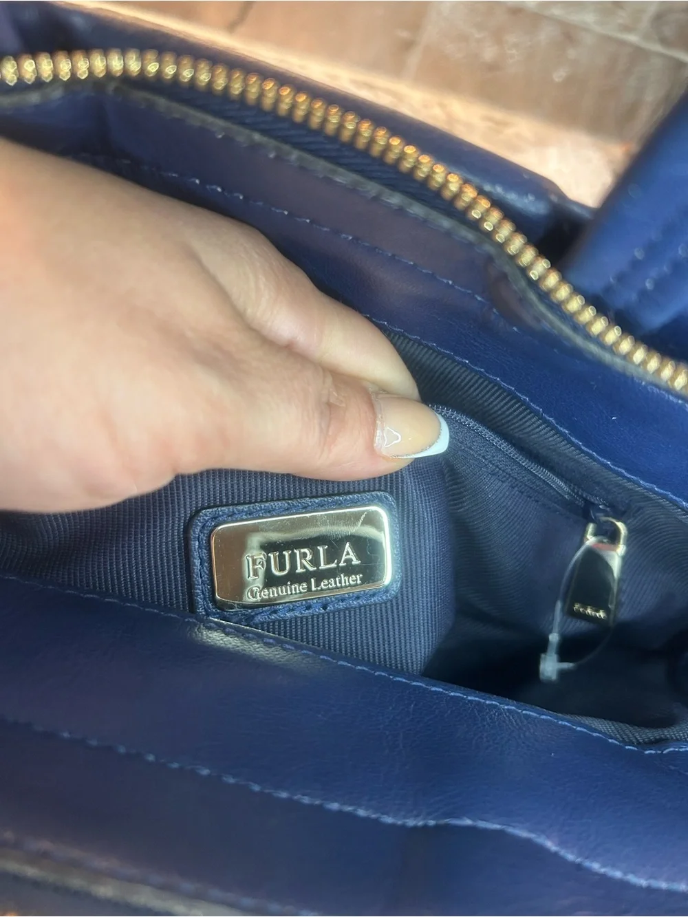 Furla Navy Textured Leather 2 way bag NWOT